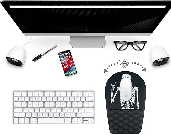 BOCHEERY Ergonomic Mouse Pad Wrist Support,Upgrade Mousepad with Massage Design,Non-Slip PU Base Desktop Mouse Pads for Pain Relief, Computer, Office & Home,12 x 8 in(F-Black Human Skeleton)
