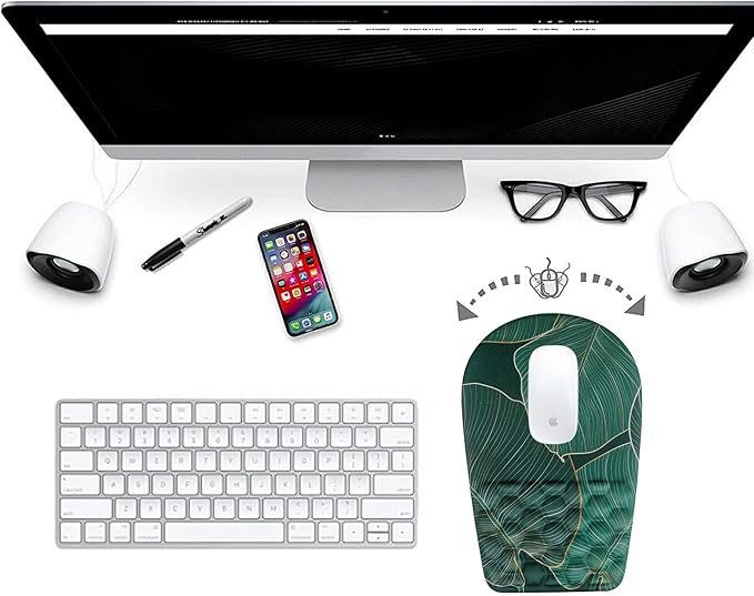 BOCHEERY Ergonomic Mouse Pad Wrist Support,Upgrade Mousepad with Massage Design,Non-Slip PU Base Desktop Mouse Pads for Pain Relief, Computer, Office & Home,12 x 8 in(F-Leaf Green)