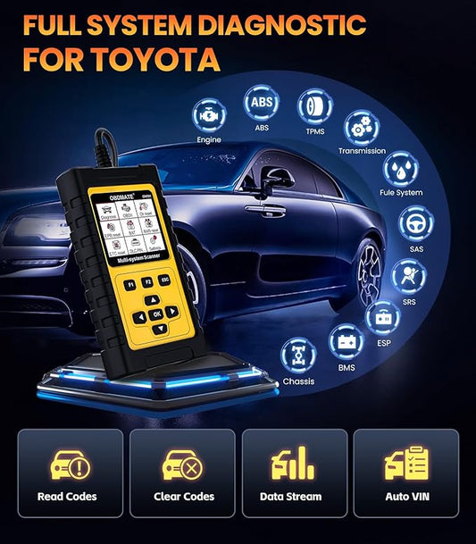 OBDMATE OBD2 Scanner for Toyota/Lexus/Scion, OM701 All Systems Diagnostic Tool with 15+ Resets (Oil/ETC/EPB/ABS/SAS/BAT Register...), Full OBDII Functions Read&Erase Fault Codes, Free Software Update