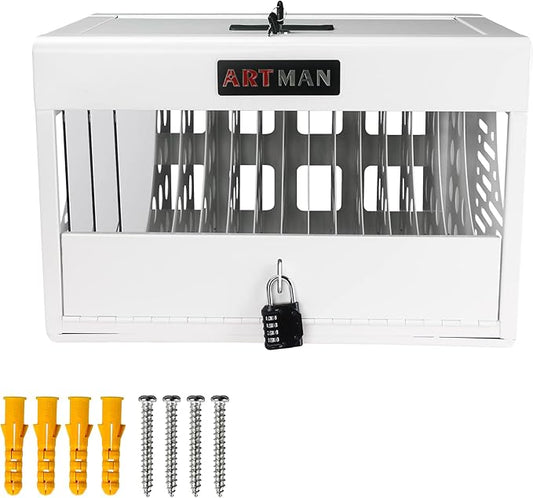 16 Device Wall-Mount Charging Station for Laptops/Tablets/iPads/Chromebooks,16 Bay Lockable Charging Cabinet with Power Strip for Classroom,School Storage Charging Cabinet,Fully Assembly(16 Bay-White)