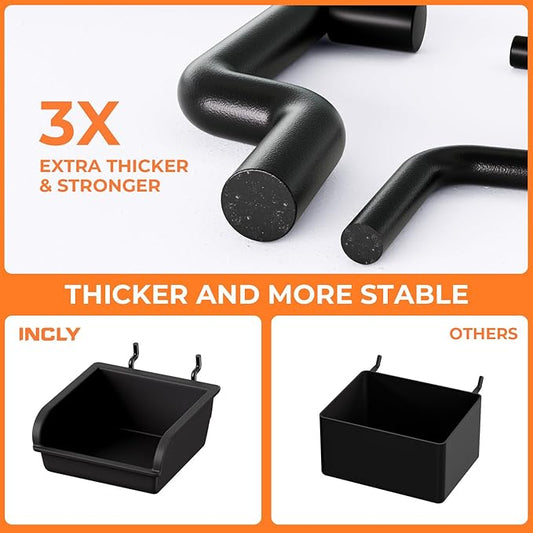 INCLY 220PCS Extra Thick 1/4" Pegboard Accessories Organizer Kit, Heavy Duty Black Pegboard Hooks with Bins and Peg Lock, Peg Board Hooks Assortment for Garage Wall Attachments Hanging Tools