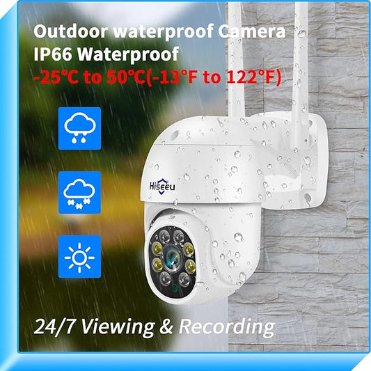 Hiseeu 3MP Security Camera Outdoor,WiFi Camera, Auto Tracking&Light Alarm Floodlight & Color Night Vision,Two-Way Audio, Plug-in Cable,Compatible Wireless System