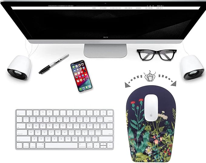BOCHEERY Ergonomic Mouse Pad Wrist Support,Upgrade Mousepad with Massage Design,Non-Slip PU Base Desktop Mouse Pads for Pain Relief, Computer, Office & Home,12 x 8 in(F-Midnight Floral)