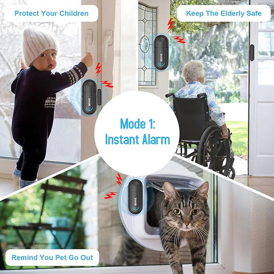 Pool Door Alarms for Home Security Loud, 0-120 Db Volume Ajustable with 4 Modes, Wireless Door Alarm with Remote for Kids Safety/Dementia Patients/Home/Pool (2 Sensor & 1 Remote)