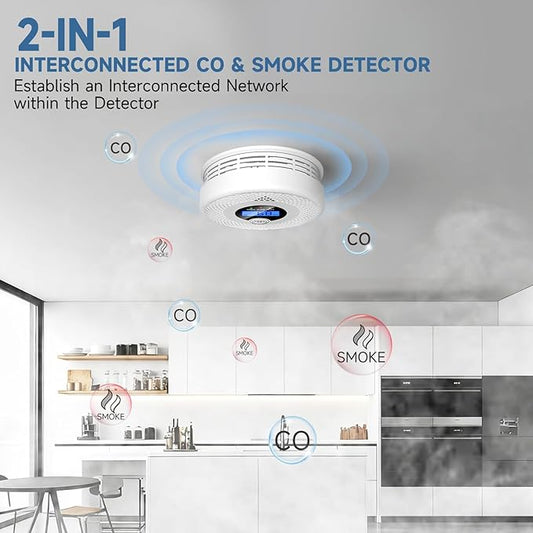 Interconnected 2-in-1 Smoke & Carbon Monoxide Detector with Digital LCD Display, 85dB Loud Alarm, RF Linking for Whole Home Safety, Easy Install for Bedroom, Hallway, RV