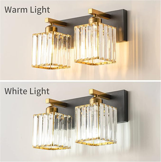 FDPBY Modern Bathroom Vanity Light 2-Lights Black Gold Crystal Bathroom Wall Light Vanity Light Fixtures,12.59-inch Modern Minimalist Design
