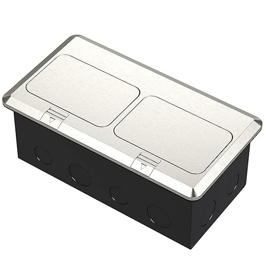 KYHSHJ Dual Pop-Up Floor Electrical Outlet Box Kit,20 Amp Stainless Steel GFCI TR Receptacle Outlet,3-Port RJ45 Datacom Receptacle,Waterproof Gasket with IP44 Waterproof Rating, Stainless Steel Color