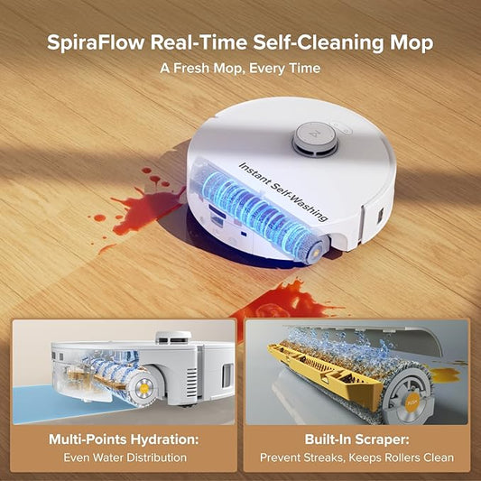 roborock Qrevo Curv 2 Flow Robot Vacuum and Mop, SpiraFlow Real-Time Self-Cleaning Roller Mop, 20,000 Pa, Dual Zero-Tangle System, AI Obstacle Avoidance, Heat-Washes & Dries Mop, Carpet Protection