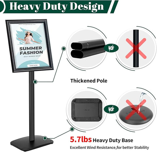 Heavy Duty Pedestal Sign Holder for Display, 11 x 17 inches Adjustable Floor Standing Sign Holder with Weighted Base , Vertical and Horizontal View Sign Stand for Indoor/Outdoor Advertising,Black
