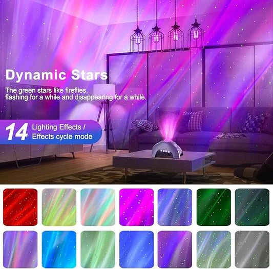 CIMELR Northern Lights Aurora Projector,Star Projector Music Bluetooth Speaker and White Noise,Star Projector Galaxy Light with Remote Control,Night Light Projector for Home Decor Bedroom(Grey)