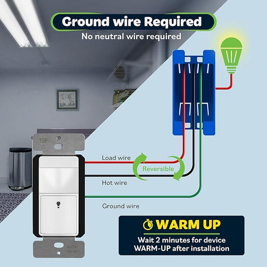 TOPGREENER Motion Sensor Switch, PIR Sensor with Ambient Light Level, Occupancy & Vacancy Modes, No Neutral Required, Ground Wire Required, 150W LED/CFL, Single Pole, TDOS5-JM-W-6PCS, White, 6 Pack