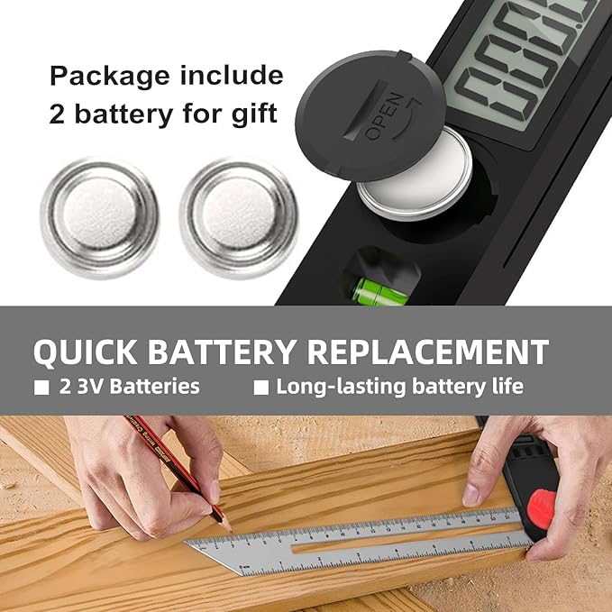 NORTOOLS Digital Angle Finder Protractor, Plastic Angle Finder 7inch/200mm 0-360 ° LCD Digital Protractor Ruler,±0.5° Accuracy Measuring Tool for Woodworking/DIY/Miter Saw (2 Batteries Included) 