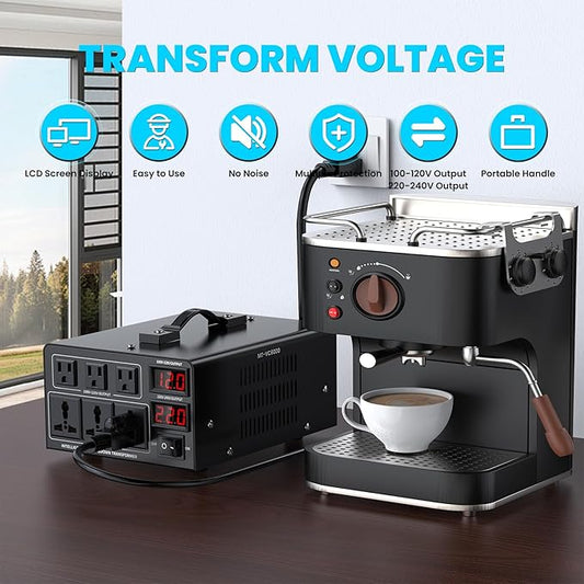 6000W Voltage Converter Transformer(110V to 220V or 220V to 110V) Step Up/Down Converter 110/120 Volt - 220/240 Volt w/US Power Cord,Circuit Breaker Protection, LCD Screen Display