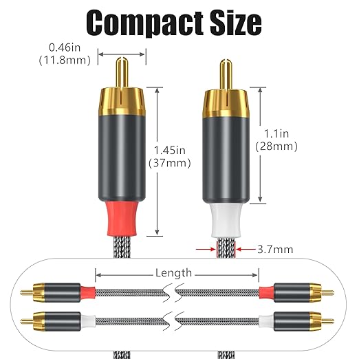 AGVEE 25ft RCA Cable, 2 RCA Male Thickened Six Claws Plug Stereo Auxiliary Audio Cord for Home Theater, Amplifier, Active Speakers or Subwoofer, Gray