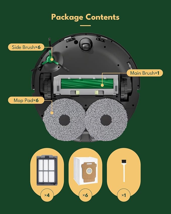 iRobacc Replacement Parts for iRobot Roomba Plus 405/505/507 Combo Robot : 1 Main Brush, 6 Side Brushes, 4 HEPA Filters, 6 Dust Bags, 6 Mop Pads, 1 Cleaning Brush,Accessories for roomba-24 Pcs