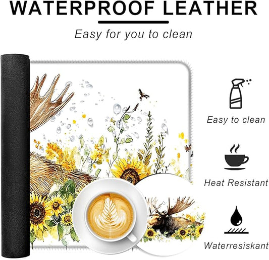 BFUKVOU Large Keyboard Mouse Pad Set, Extended Mouse Pad+Keyboard Wrist Rest Support, Memory Foam Ergonomic Easy Typing, 4Pcs (31.5×11.8 in) Desk Pad Set for Office Home,Deer and Sunflowers