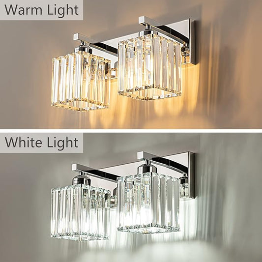 FDPBY Modern Bathroom Vanity Light 2-Lights Chrome Crystal Bathroom Wall Light Vanity Light Fixtures,12.59-inch Modern Minimalist Design