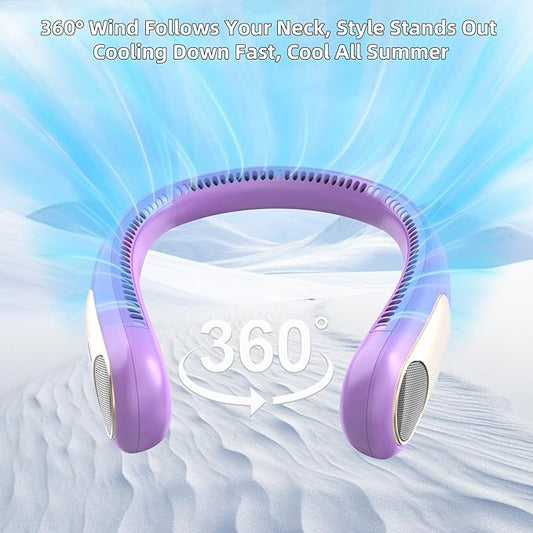 Portable Neck Fan,Personal Wearable Bladeless Fan,LED Display,4-Speeds,6000mAh USB Rechargeable,360° Strong Cooling Wind,Hands Free,White Elephant Gift,Christmas Gifts for Men Women Dad Mom (Purple)