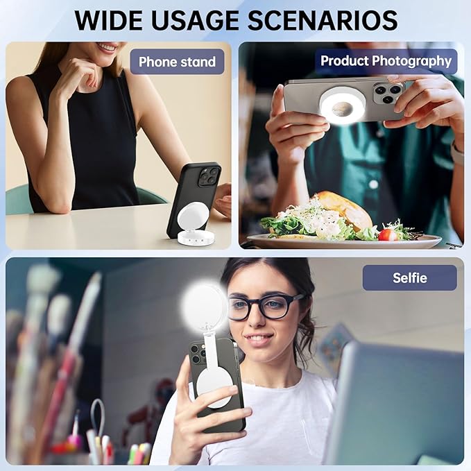 Selfie Light, Selfie Light for iPhone, Portable Phone Ring Light for Video Recording, Adjusted 4 Modes, Rechargeable Fill Light for Selfies, Photography, Makeup, Vlogs, TikTok, Video(White)