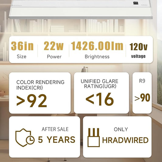 Ansen Hardwired Under Cabinet Lighting, 36in 22W LED Light for Kitchen/Closet, 1426lm, CRI>92, R9>90, Dimmable, 3 Color Temperature, 3000K/4000K/5000K(Warm White, Cool White, Daylight)
