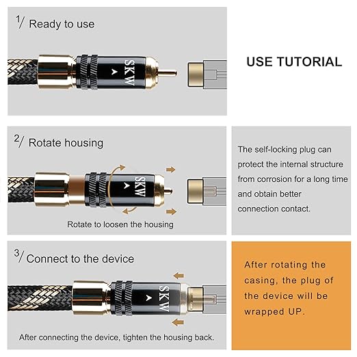 SKW Audiophiles Subwoofer Lock RCA Cable RCA to RCA Multiple Shield with Ultra-high Purity Copper Digital Coaxial Cable for HiFi Systems 4.9ft/1.5m