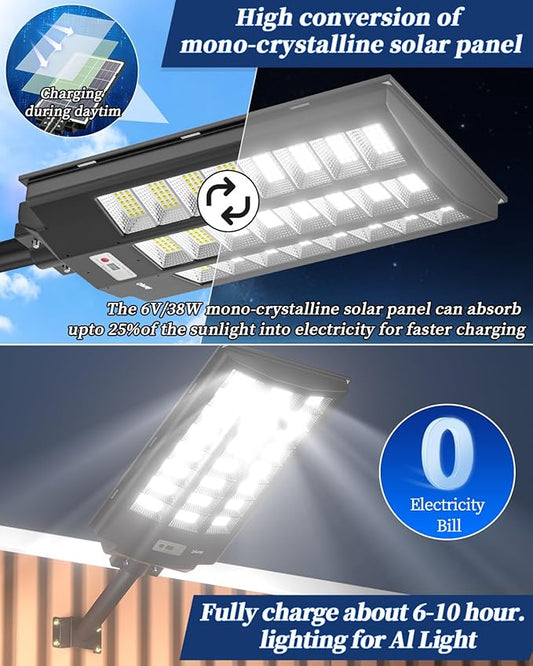 Ofuray Of-8800W Solar Street Lights Outdoor, 6500k Solar Security Flood Parking Lot Lights Dusk to Dawn,IP67 Waterproof Led with Remote Control Motion for Street,Court,Barn