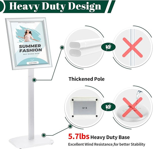 Heavy Duty Pedestal Sign Holder for Display, 11 x 17 inches Adjustable Floor Standing Sign Holder with Weighted Base , Vertical and Horizontal View Sign Stand for Indoor/Outdoor Advertising,Silver