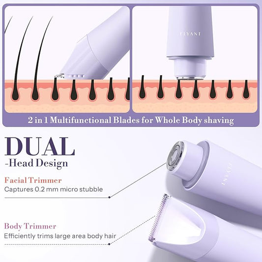 Bikini Trimmer for Women, Flyant 2 in 1 Electric Shaver for Women, Pubic Hair Trimmer Waterproof IPX7 with LED, Bikini Razor for Leg Arm Underarm Bikini Area, Teen Girl Gifts - Lavender Dream Purple