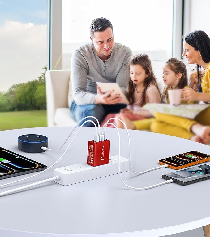 USB C Wall Charger Block, 2Pack 60W USB C Charger 5-Port PD Fast Charging Blocks,QC 3.0 USB A Multiport Plug,Type C Power Adapter Brick Cube for iPhone 17/16/15/14/13/Pro,Samsung,for Switch/Pixel(Red)