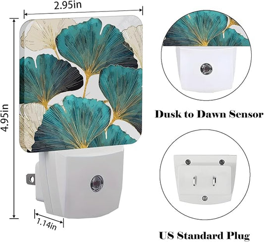 FSHVQKD Green Ginkgo Leaves Night Light,Plug Into Wall Decor for Stairway,Hallway,Kitchen,Dusk to Dawn Sensor Nightlights for Boys/Girls/Women/Men Room Gifts