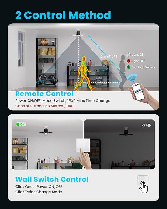 Kryoza Motion Sensor Garage Light 80W 8000LM, Motion Activated Shop Light with 360° Detection and 3 Deformable Panels, 3 Modes Screw-in Garage Ceiling LED Bulb for Indoor Basement, Attic 1-Pack