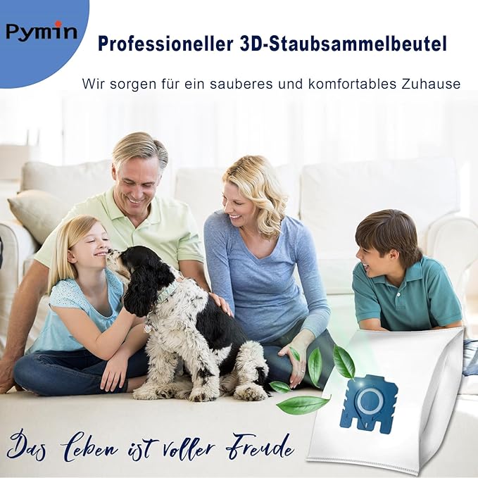 Pymin 8 Pack GN Vacuum Dust Bags Compatiable with Miele Hoover Bags,3D Efficiency GN Vacuum Bags for Classic C1,Complete C2 C3, S227 S240, S270, S400, S600, S800,S2, S5, S8 Series(8 Bags+3 Filters)