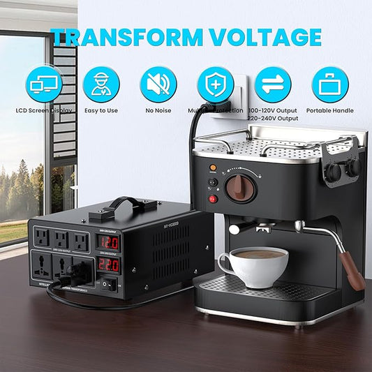 8000W Voltage Converter Transformer(110V to 220V or 220V to 110V) Step Up/Down Converter 110/120 Volt - 220/240 Volt w/US Power Cord,Circuit Breaker Protection, LCD Screen Display