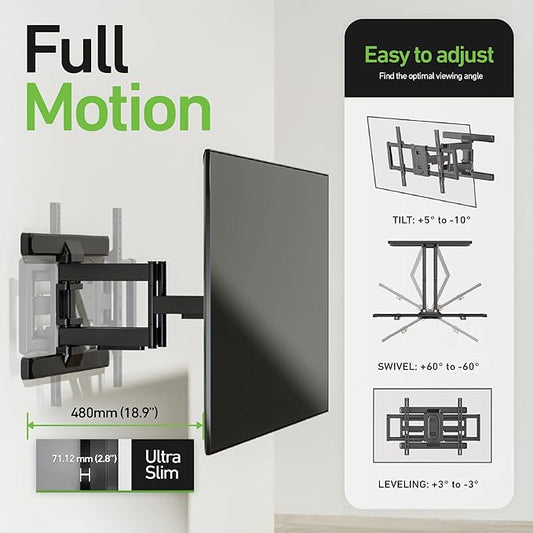 Heavy Duty Dual Arm Articulating TV Wall Mount Bracket for Hisense U76 QLED 100U76N 100 Inch TV - Tilt & Swivel with Reduced Glare