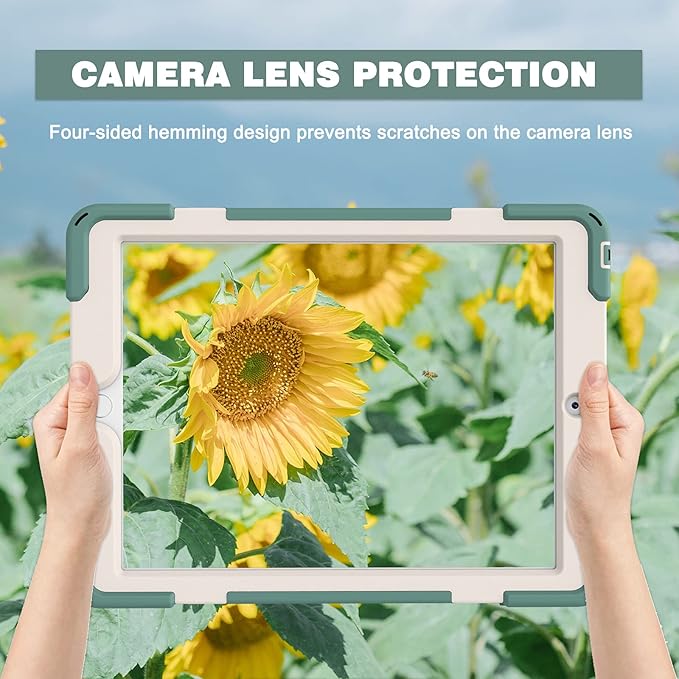 ZenRich Shockproof Case for iPad 9th/8th/7th Generation 10.2 inch 2021/2020/2019, Heavy Duty Rugged Case with Pencil Holder/360° Rotating Kickstand/Handle/Carrying Strap, EmeraldGreen