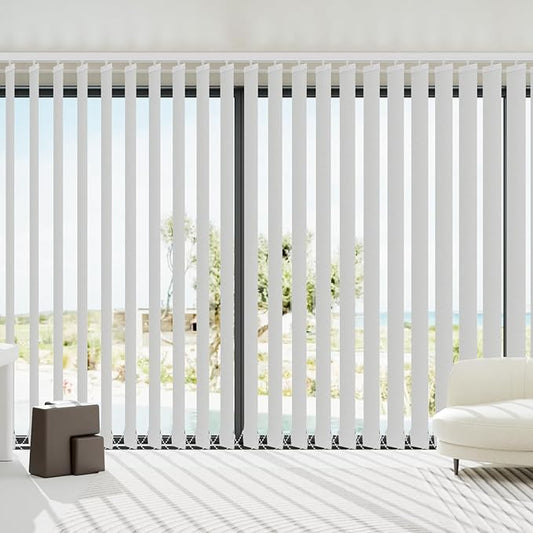 Blindify Motorized Vertical Blinds Compatible with Alexa Google Home, Blackout Sliding Door Shades Smart Vertical Blinds Remote Control Customize, White