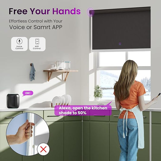 Astomi Motorized Roller Shades for Windows, Blackout Smart Blinds for Indoor, Effortless Remote & Voice Control, Compatible with Alexa, Google Home, Custom Size,Vinyl-Charcoal Gray