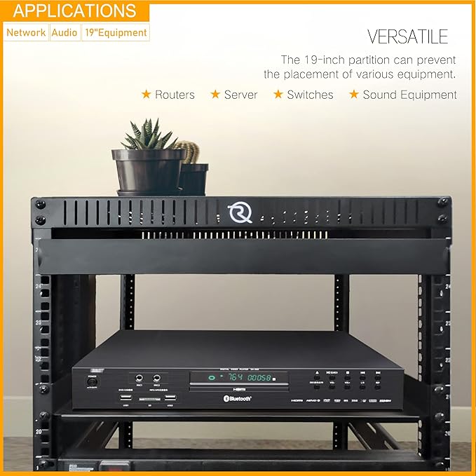 RIVECO 2PCS 1U Rack Shelves, 19” Cabinet Mount 1 U Tray Vented Cantilevers for Computer Case Shelf Mounting, 10 Inches 25CM Depth, Black