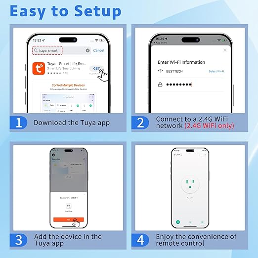 WiFi Smart Outlet Plug with Remote,GreenCycle 2 Electric Smart Plug with Remote,Compatible with Alexa and Google Home via Tuya,15A/1500W,Remote Control from Anywhere,TUV FCC List(2.4G)