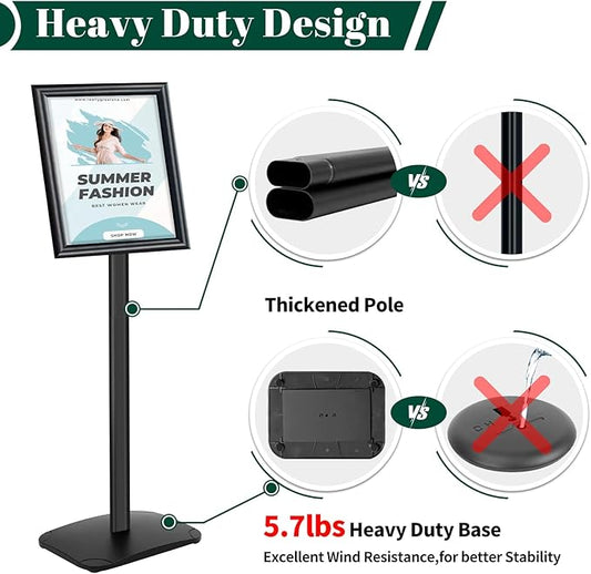 Heavy Duty Pedestal Sign Holder for Display, 8.5 x 11 inches Adjustable Floor Standing Sign Holder with Weighted Base , Vertical and Horizontal View Sign Stand for Indoor/Outdoor Advertising,Black