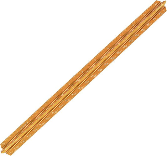 12" Architectural Scale Ruler Aluminum Architect Scale Triangular Scale Ruler for Architects, Draftsman, Students and Engineers, Golden