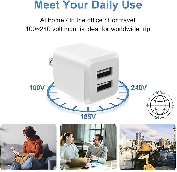 USB Wall Charger,Dual A USB Port Cube Power Plug Adapter,Fast Phone Charger Block Charging Box Brick for i Phone 16 15 14 13 12 11 Pro Max 10 SE X 8 7 Plus-Colorful