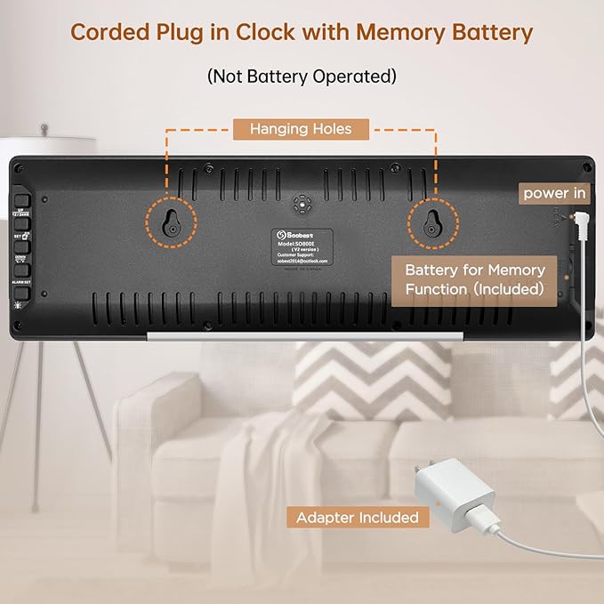 Soobest 14.2" Large Digital Wall Clock with Bluetooth Auto Sync Time Date Day, LED Big Display, 12 Colors, Count Down Timer๏ผTemperature for Classroom, Living Room, Gym Home