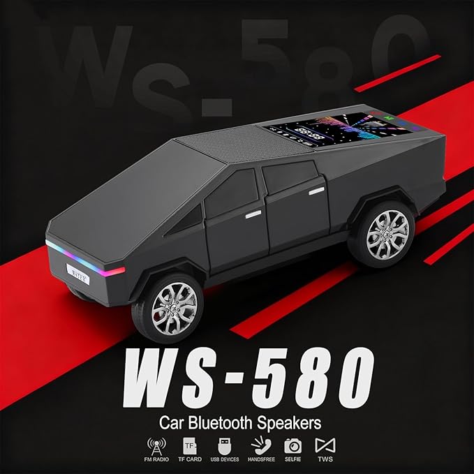 Futuristic Pickup Truck Bluetooth Speaker with LED Display Screen β Practical Gift Choice for Car Model Fans & Audio Users, TWS Stereo, FM Radio, USB/TF Playback, Front LED Headlights, Mic(Black)