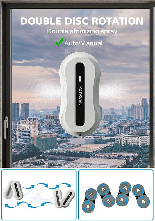KADSKAN Window Cleaning Robot, Automatic Window Cleaner with Water Spray for Windows/Tiles/Class Door, Inside/Outside, 5600Pa Suction Power, 3.0 Path Planning, Remote Control