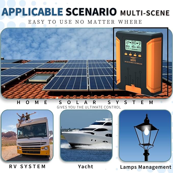 iSunergy 80A 180V MPPT Solar Charge Controller 12V/24V/36V/48V Auto, Heat-Dissipating Metal Housing, Dual Fans, and LCD Display, for LiFePO4, Gel, Lithium, SLD, FLD, and Ternary Battery