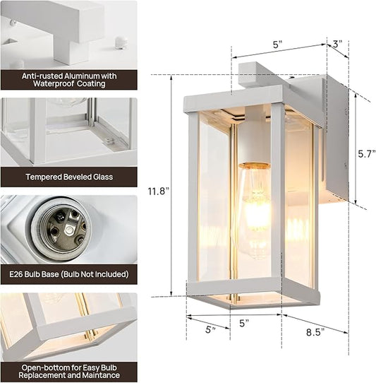 JOKAONOTL Dusk to Dawn Porch Lights with GFCI Outlets Waterproof Outdoor Wall Lights Exterior Lighting Fixtures Modern Outside Lights Wall Mount for House Patio Garage,White,11.8''H,1PC
