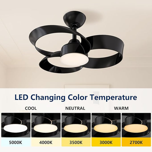 FANX 22 Inch Ceiling Fan with Light and Remote, Quiet DC Motor, Dimmable LED, Reversible 3-Speed Control, Easy Installation Flush Mount Fan for Small Rooms (Black)