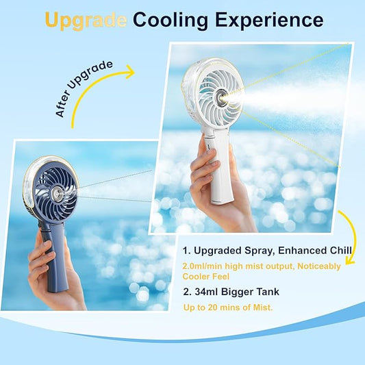 HandFan Upgraded Portable Misting Fan, Handheld Spray Water Mister Fan, USB Rechargeable Personal Mist Fans, Mini Cooling Hand Fans for Summer Beach Travel Concerts, Gifts for Women(White)
