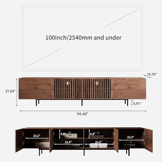 gaoyangjiaju Mid-Century Modern 94.48" TV Stand and Expandable Coffee Table Set, Large Walnut Entertainment Center with Storage for Living Room and Bedroom Furniture Decor